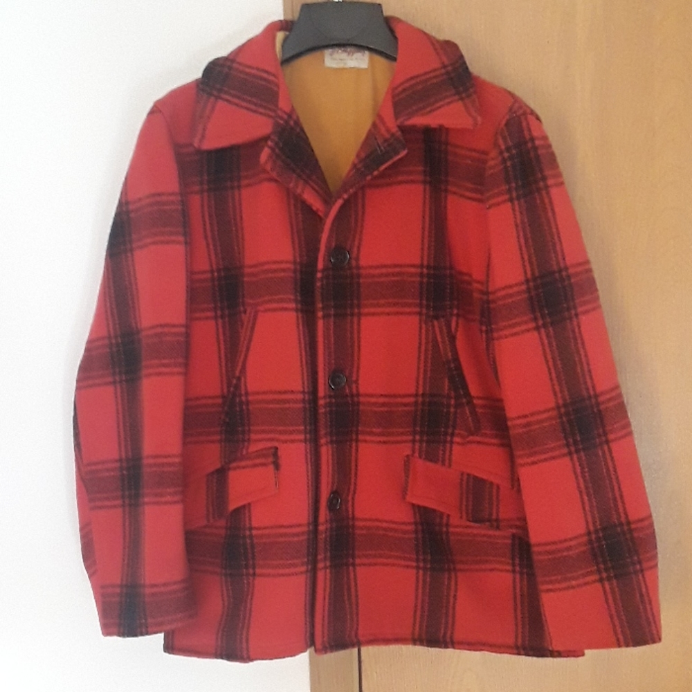 Red Plaid Men's Military Jacket